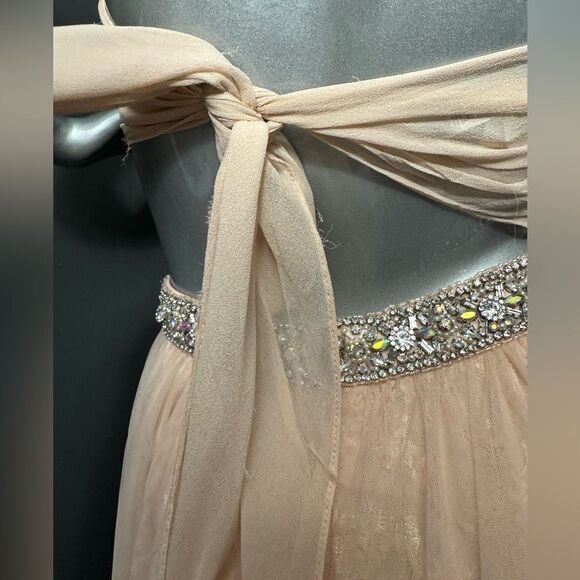 Sherri Hill (SIZE 4) Blush Pink Bedazzled 2-Pc Skirt Crop Dress - Picture 10 of 13